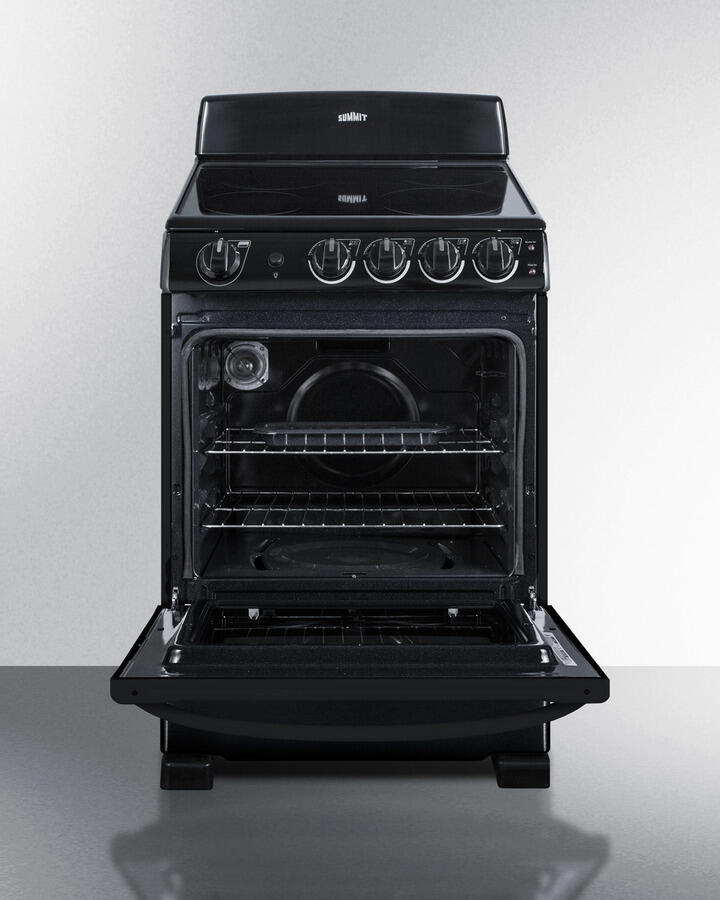 Summit REX2431B 24" Wide Smooth-Top Electric Range In Black, With Lower Storage Drawer And Oven Window; Available Winter 2018 To Replace Model Rex243B