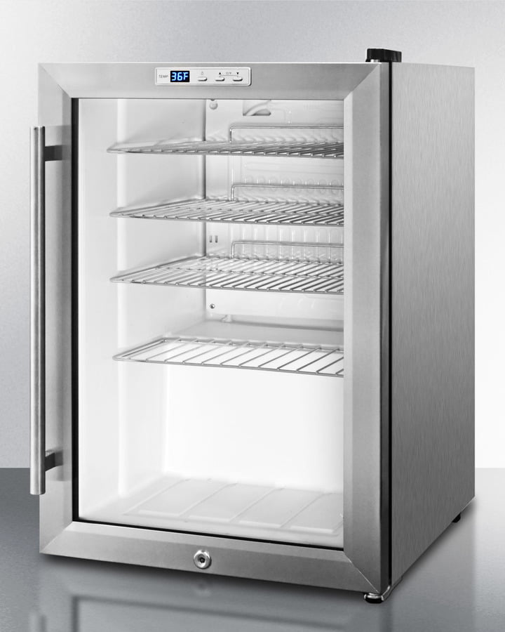 Summit SCR312LCSS Commercially Approved Countertop Beverage Cooler With Glass Door, Stainless Steel Cabinet, Front Lock, And Digital Thermostat; Replaces Scr310Lcss