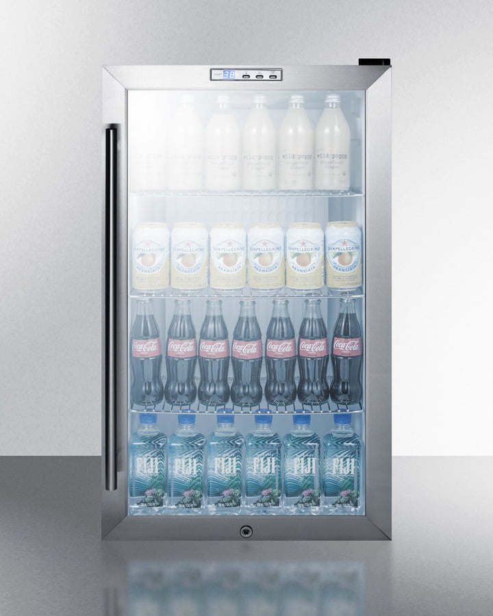 Summit SCR486LCSS Commercial Freestanding Beverage Merchandiser With Glass Door, Stainless Steel Cabinet, Front Lock, And Digital Thermostat