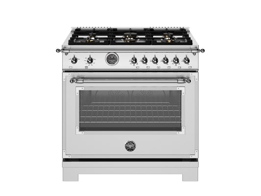Bertazzoni HER366BCFGMXT 36 Inch All Gas Range, 6 Brass Burners And Cast Iron Griddle Stainless Steel