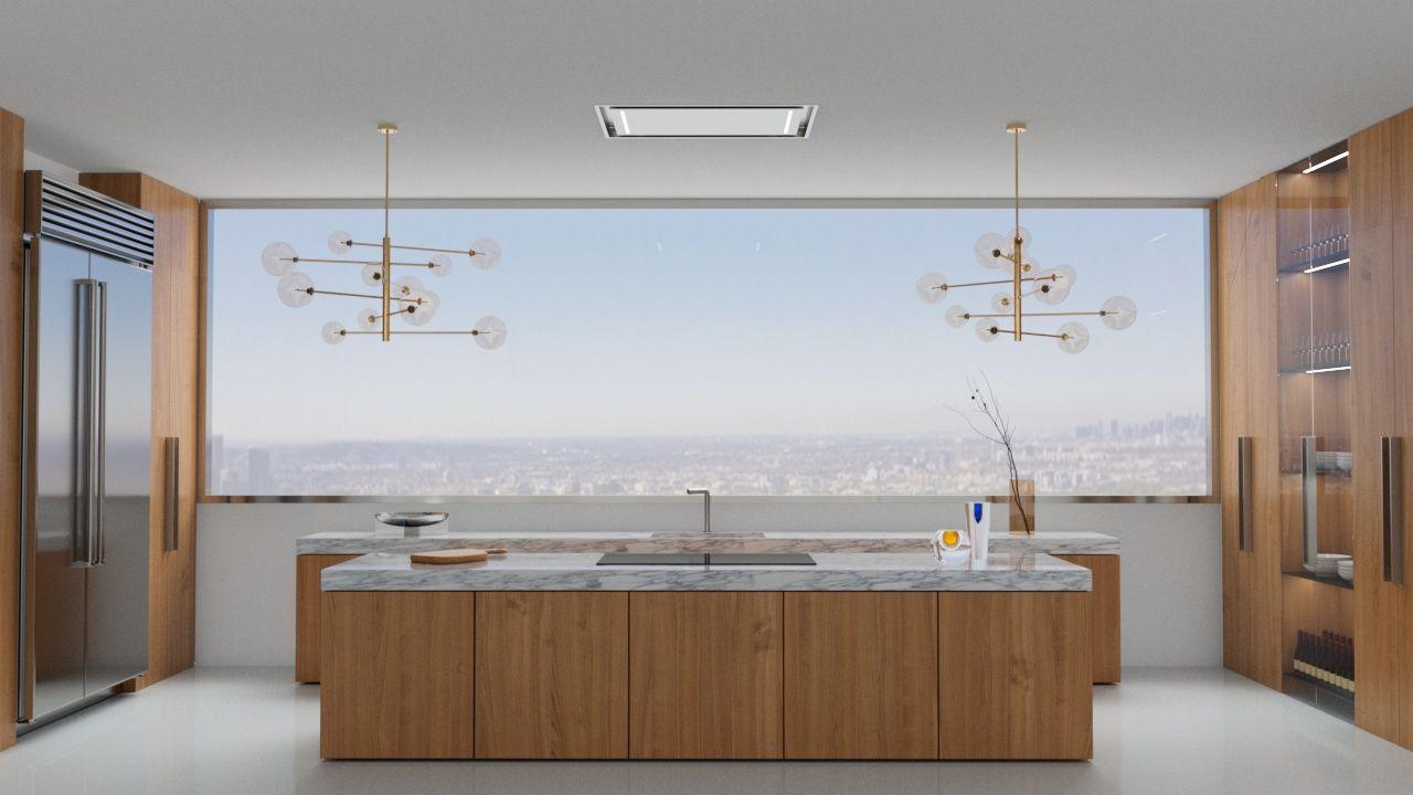 Xo Appliance XOCEILING42S 42 In. Ceiling Mount Island Range Hood With Peripheral Aspiration And Led Lights In Stainless Steel