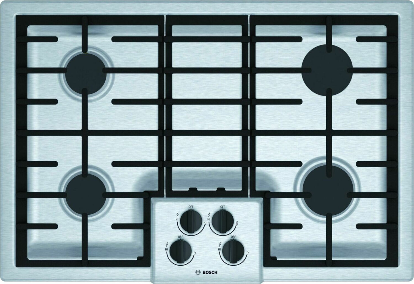 Bosch NGM5056UC 500 Series, 30" Gas Cooktop, 4 Burners, Stainless Steel