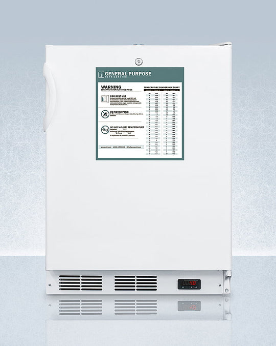 Summit FF7LWBIADAGP Ada Compliant Built-In Undercounter All-Refrigerator For General Purpose And Commercial Use, With Lock, Auto Defrost Operation, Internal Fan, Digital Thermostat, And White Exterior
