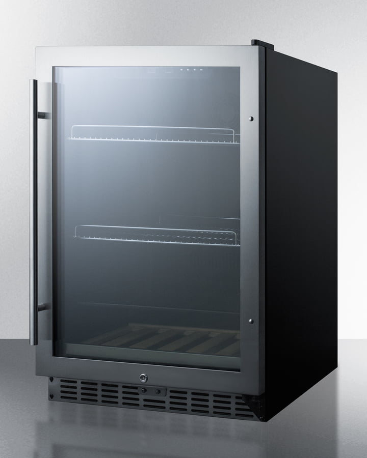 Summit SCR2466 Built-In Undercounter Beverage Refrigerator With Seamless Trimmed Glass Door, Digital Controls, Lock, And Black Cabinet