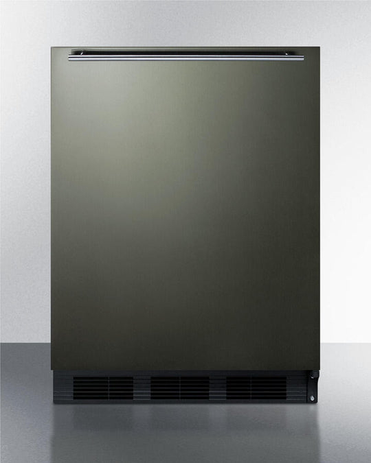 Summit FF63BBIKSHH Built-In Undercounter All-Refrigerator For Residential Use, Auto Defrost With A Black Stainless Steel Wrapped Door, Horizontal Handle, And Black Cabinet