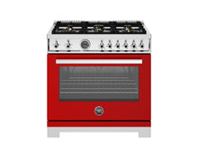 Bertazzoni PRO366BCFGMROT 36 Inch All Gas Range, 6 Brass Burners And Cast Iron Griddle Rosso