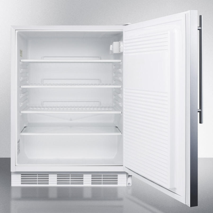 Summit AL750BISSHV Ada Compliant Built-In Undercounter All-Refrigerator For General Purpose Use, Auto Defrost W/Ss Wrapped Door, Thin Handle, And White Cabinet