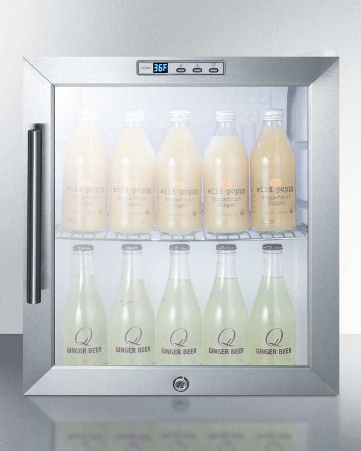 Summit SCR215L Commercially Approved Glass Door Refrigerator Designed For The Display And Refrigeration Of Beverages Or Sealed Food, With Digital Thermostat And White Cabinet Finish