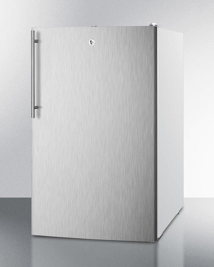 Summit FS407LBISSHV 20" Wide Built-In Undercounter All-Freezer For General Purpose Use, -20 C Capable With A Lock, Stainless Steel Door, Thin Handle And White Cabinet