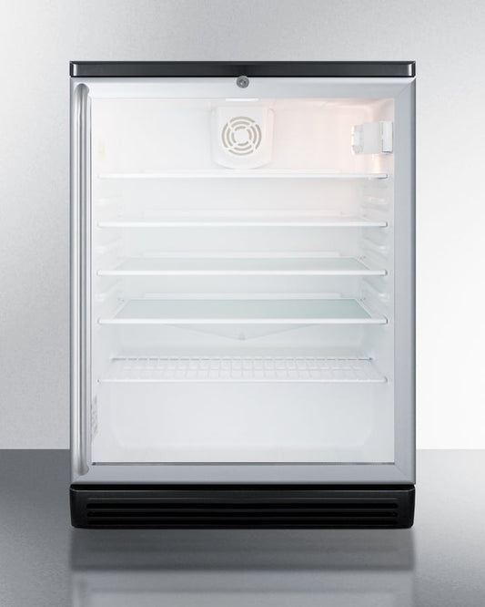Summit SCR600BGLSH Commercially Listed 5.5 Cu.Ft. Counter Height Beverage Center In A 24" Footprint, With Black Cabinet, Glass Door, Full-Length Towel Bar Handle, And Lock