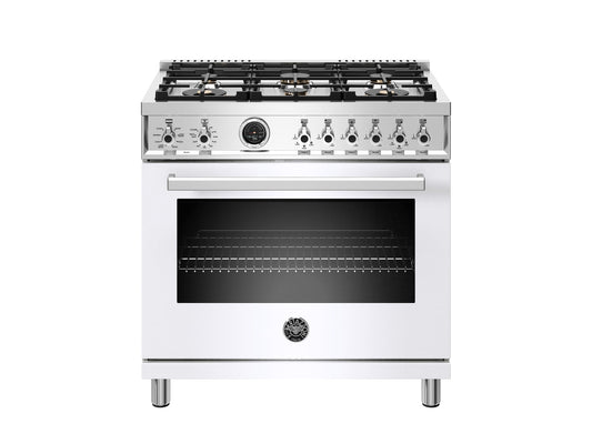 Bertazzoni PROF366DFSBIT 36 Inch Dual Fuel Range, 6 Brass Burner, Electric Self-Clean White