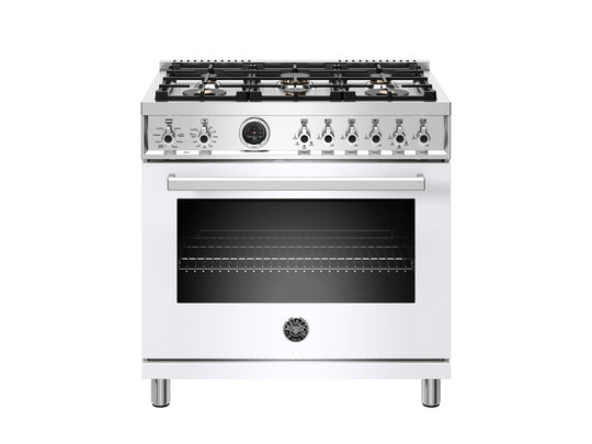 Bertazzoni PROF366DFSBIT 36 Inch Dual Fuel Range, 6 Brass Burner, Electric Self-Clean White