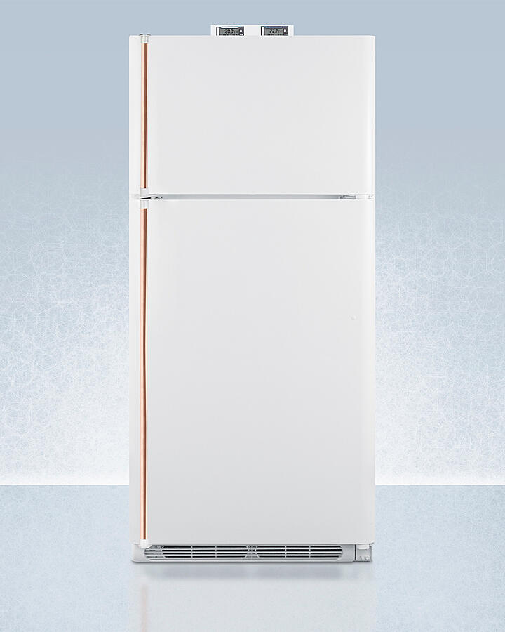 Summit BKRF18WCP 18 Cu.Ft. Break Room Refrigerator-Freezer In White With Pure Copper Handles And Nist Calibrated Alarm/Thermometers