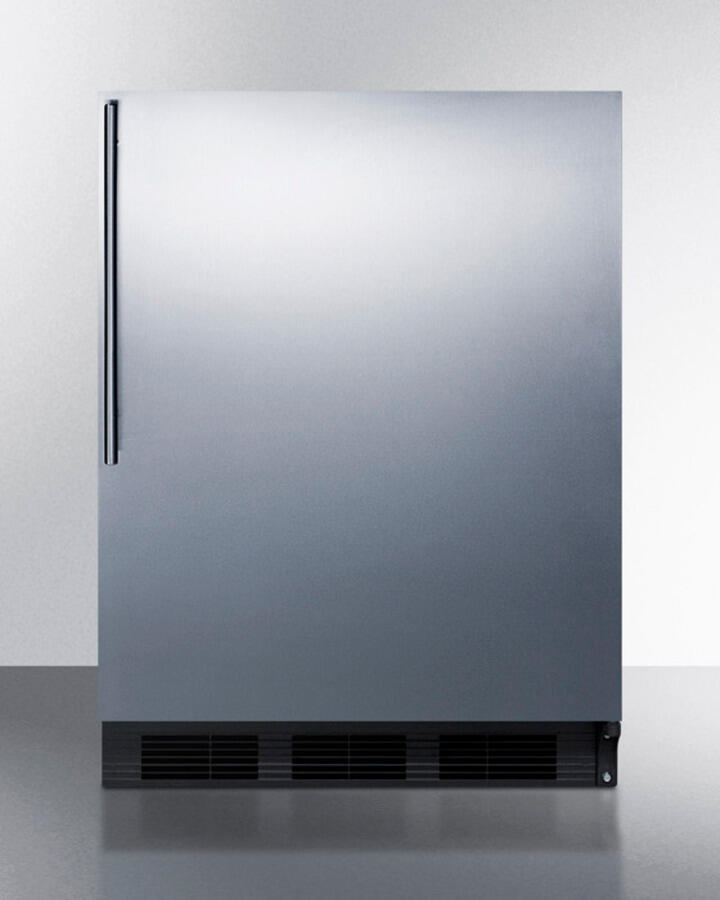 Summit FF6B7SSHVADA Ada Compliant Commercial All-Refrigerator For Freestanding General Purpose Use, Auto Defrost With Stainless Steel Door, Thin Handle, And Black Cabinet