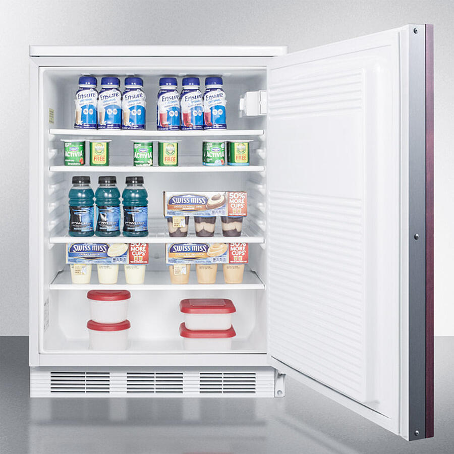 Summit FF7LWBIIF Commercially Listed Built-In Undercounter All-Refrigerator For General Purpose Use, Auto Defrost W/Lock, Integrated Frame For Overlay Panels, White Cabinet