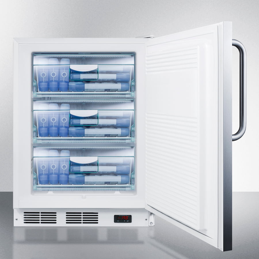 Summit VT65MLCSSADA Ada Compliant Built-In Medical All-Freezer Capable Of -25 C Operation, With Lock, Stainless Steel Door, Towel Bar Handle, And White Cabinet