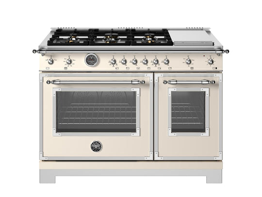 Bertazzoni HER486BTFGMAVT 48 Inch All-Gas Range 6 Brass Burner And Griddle Avorio