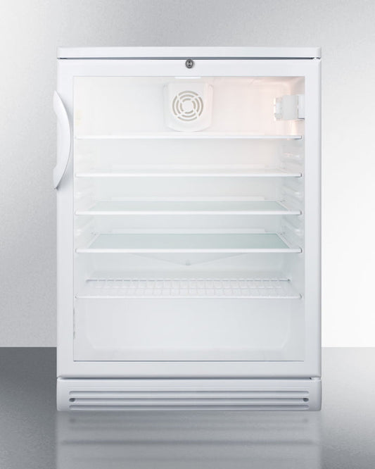 Summit SCR600GL Commercially Listed 5.5 Cu.Ft. Counter Height Beverage Center In A 24" Footprint, With White Cabinet, Glass Door, And Lock