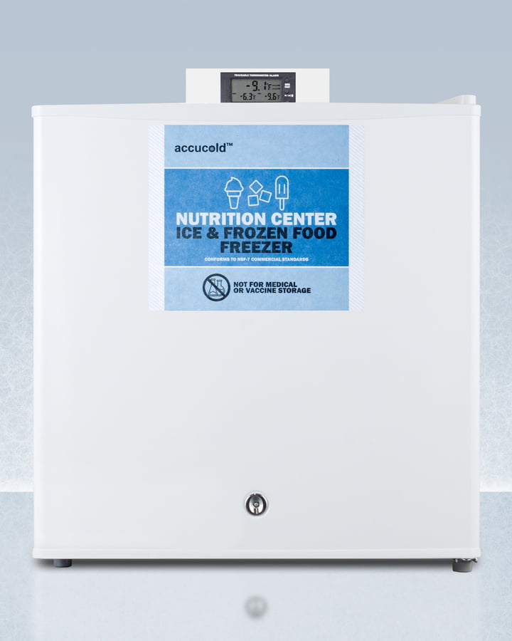 Summit FS24L7NZ Commercially Approved Nutrition Center Series Compact All-Freezer In White With Front Lock And Nist Calibrated Digital Temperature Display