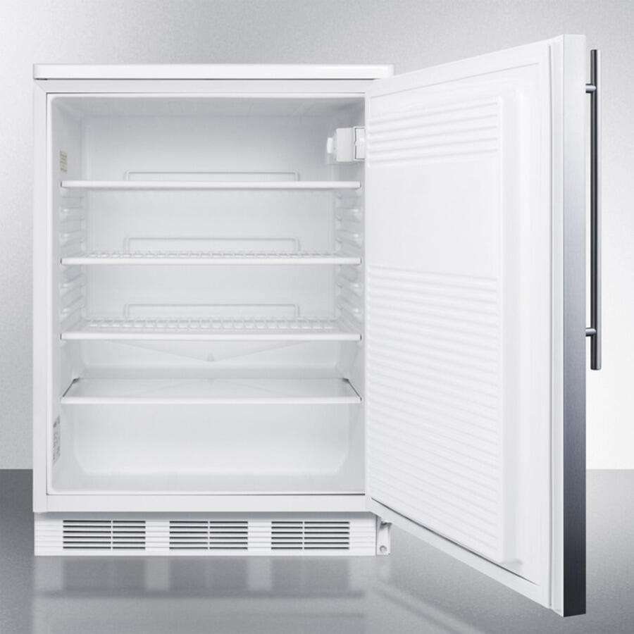 Summit FF7LBISSHV Commercially Listed Built-In Undercounter All-Refrigerator For General Purpose Use, Auto Defrost W/Lock, Ss Door, Thin Handle, And White Cabinet
