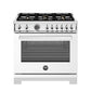 Bertazzoni PRO366BCFGMBIT 36 Inch All Gas Range, 6 Brass Burners And Cast Iron Griddle Bianco