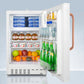 Summit ADA302RFZTBC Built-In Undercounter, Ada Compliant Refrigerator-Freezer In White, Designed For General Purpose Storage, With Pure Copper Towel Bar Handle, Manual Defrost With Glass Shelves, Front Lock, And Door Storage