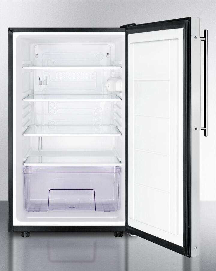 Summit FF521BLBIFR 20" Wide Built-In Undercounter All-Refrigerator For General Purpose Use, Auto Defrost With A Lock And Stainless Steel Door Frame For Slide-In Custom Panels