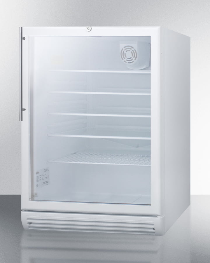 Summit SCR600GLBIHVADA Commercially Listed Ada Compliant Built-In Undercounter Beverage Center With White Cabinet, Glass Door, Stainless Steel Handle, And Lock