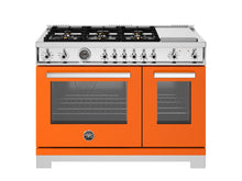 Bertazzoni PRO486BTFEPART 48 Inch Dual Fuel Range, 6 Brass Burners And Griddle, Electric Self-Clean Oven Arancio