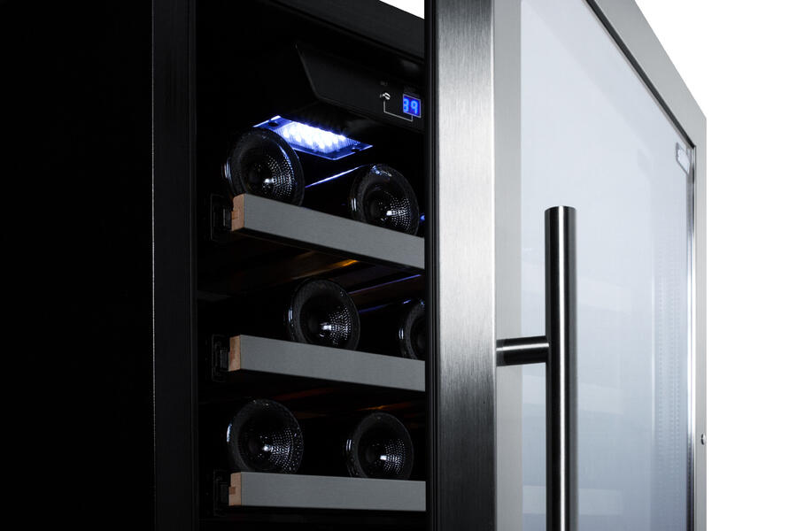 Summit SWC1380D 122 Bottle Dual Zone Wine Cellar With Seamless Stainless Steel Trimmed Glass Door, Lock, And Digital Controls