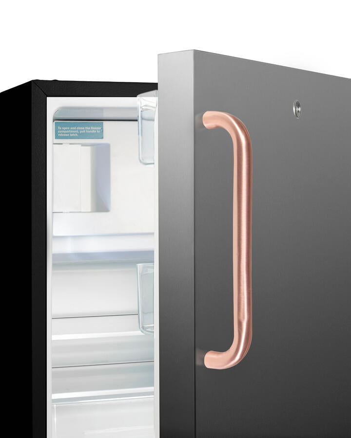 Summit ADA302BRFZSSTBC Built-In Undercounter, Ada Compliant Refrigerator-Freezer Designed For General Purpose Storage, With A Stainless Steel Door, Pure Copper Towel Bar Handle, Manual Defrost Operation, And Front Lock