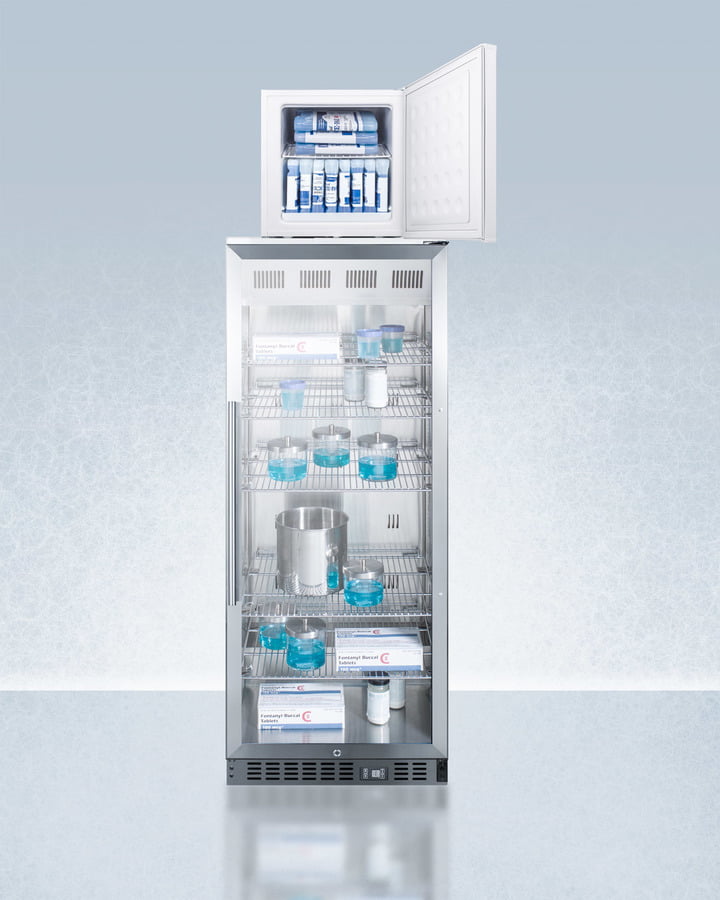 Summit ACR1151FS24LSTACKPRO Compact Manual Defrost Fs24Lpro All-Freezer Stacked With 11 Cu.Ft. Pharmaceutical Refrigerator Acr1151Pro, Both With Factory-Installed Probe Holes