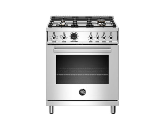 Bertazzoni PROF304DFSXT 30 Inch Dual Fuel Range, 4 Brass Burner, Electric Self-Clean Oven Stainless Steel