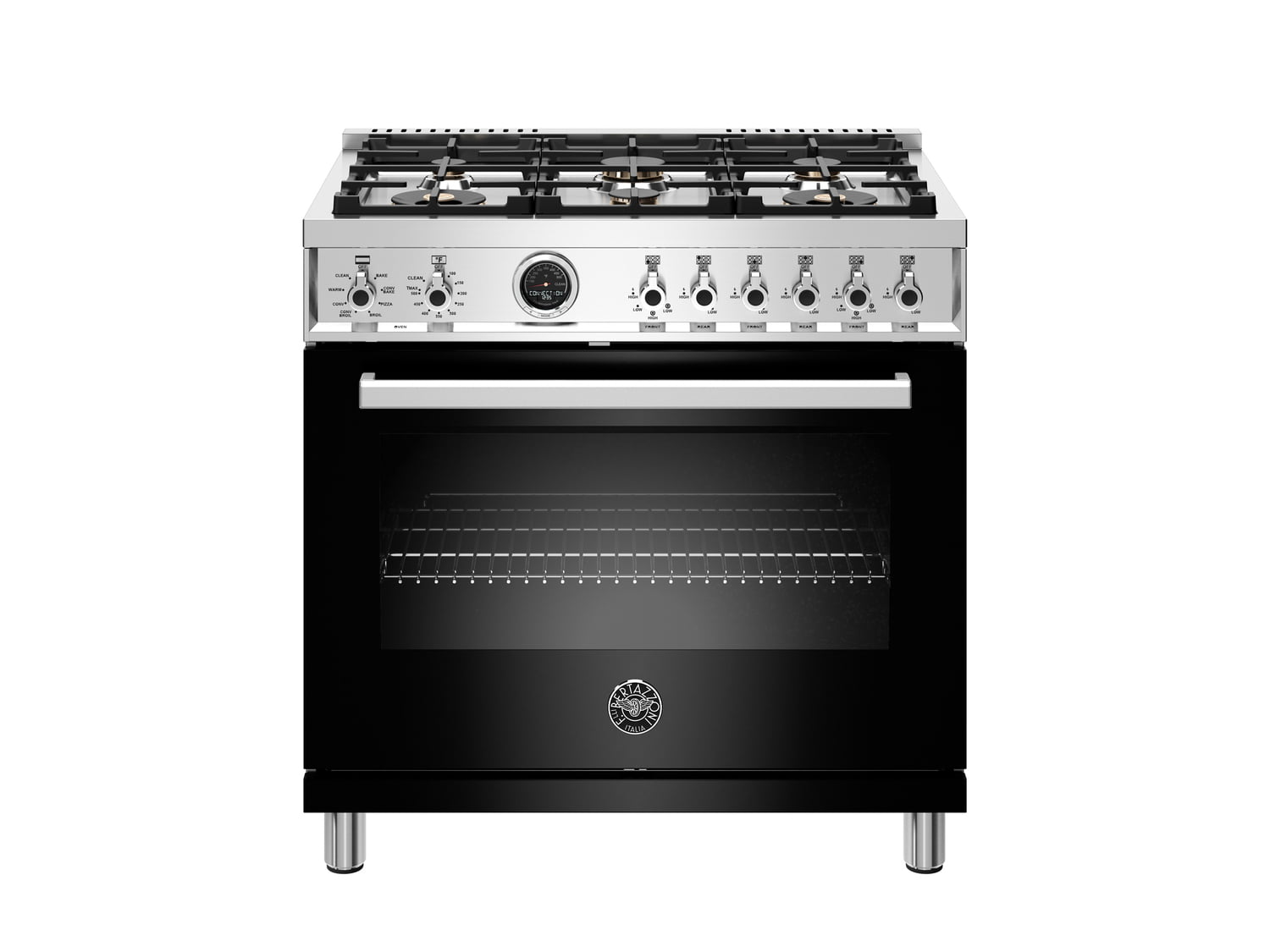 Bertazzoni PROF366DFSNET 36 Inch Dual Fuel Range, 6 Brass Burner, Electric Self-Clean Black