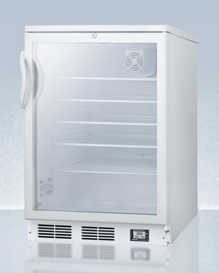 Summit SCR600GLNZ Commercially Approved Nutrition Center Series Glass Door All-Refrigerator For Freestanding Use, With Front Lock And Digital Temperature Display