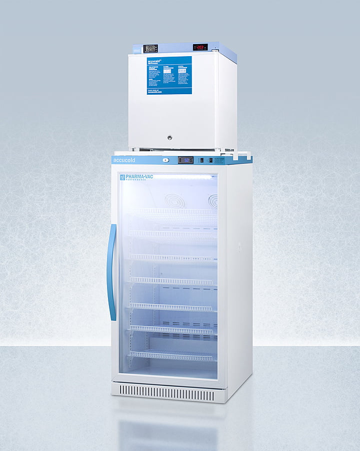 Summit ARG8PVFS24LSTACKMED2 Stacked Combination Of Arg8Pv All-Refrigerator With Antimicrobial Silver-Ion Handle And Hospital Grade Cord With 'Green Dot' Plug And Fs24Lmed2 Compact Manual Defrost All-Freezer For Vaccine Storage