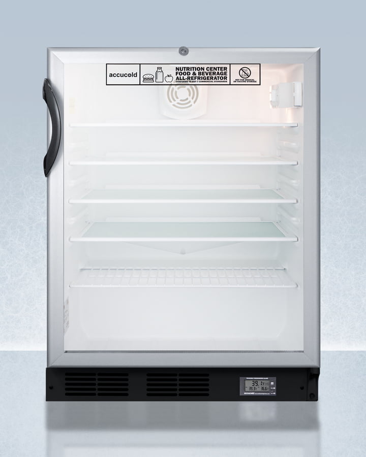 Summit SCR600BGLBINZADA Commercially Approved Ada Compliant Nutrition Center Series Glass Door All-Refrigerator For Built-In Or Freestanding Use, With Front Lock And Digital Temperature Display