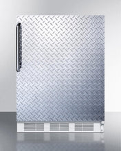 Summit FF61DPLADA Ada Compliant Freestanding All-Refrigerator For Residential Use, Auto Defrost With White Cabinet, Diamond Plate Wrapped Door, And Towel Bar Handle