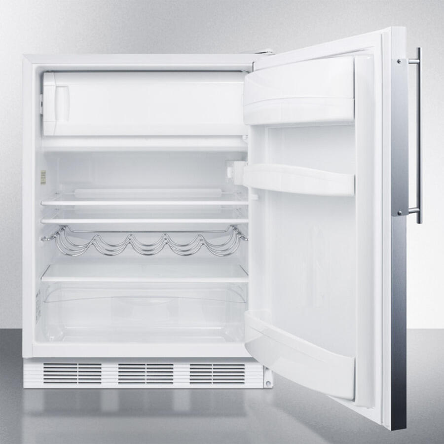 Summit CT661BIFR Built-In Undercounter Refrigerator-Freezer For Residential Use, Cycle Defrost With A Deluxe Interior, Ss Door Frame For Slide-In Panels, And White Cabinet