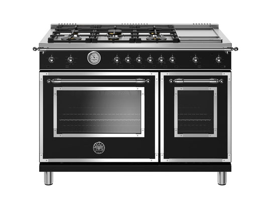Bertazzoni HERT486GGASNET 48 Inch All-Gas Range 6 Brass Burner And Griddle Nero Matt