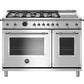Bertazzoni HERT486GDFSXT 48 Inch Dual Fuel Range, 6 Brass Burners And Griddle, Electric Self Clean Oven Stainless Steel