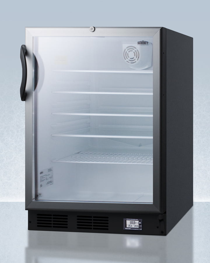Summit SCR600BGLBINZADA Commercially Approved Ada Compliant Nutrition Center Series Glass Door All-Refrigerator For Built-In Or Freestanding Use, With Front Lock And Digital Temperature Display