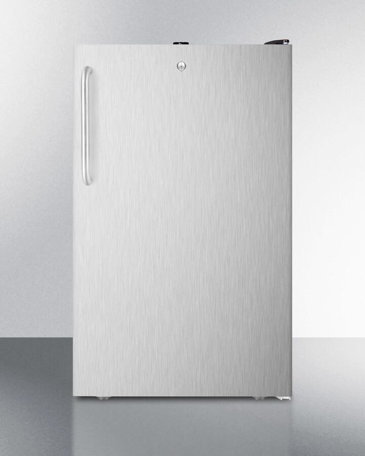 Summit FS408BLBISSTBADA Ada Compliant 20" Wide Built-In Undercounter All-Freezer, -20 C Capable With A Lock, Stainless Steel Door, Towel Bar Handle And Black Cabinet