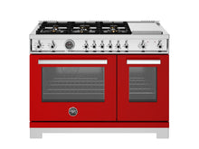 Bertazzoni PRO486BTFEPROT 48 Inch Dual Fuel Range, 6 Brass Burners And Griddle, Electric Self-Clean Oven Rosso