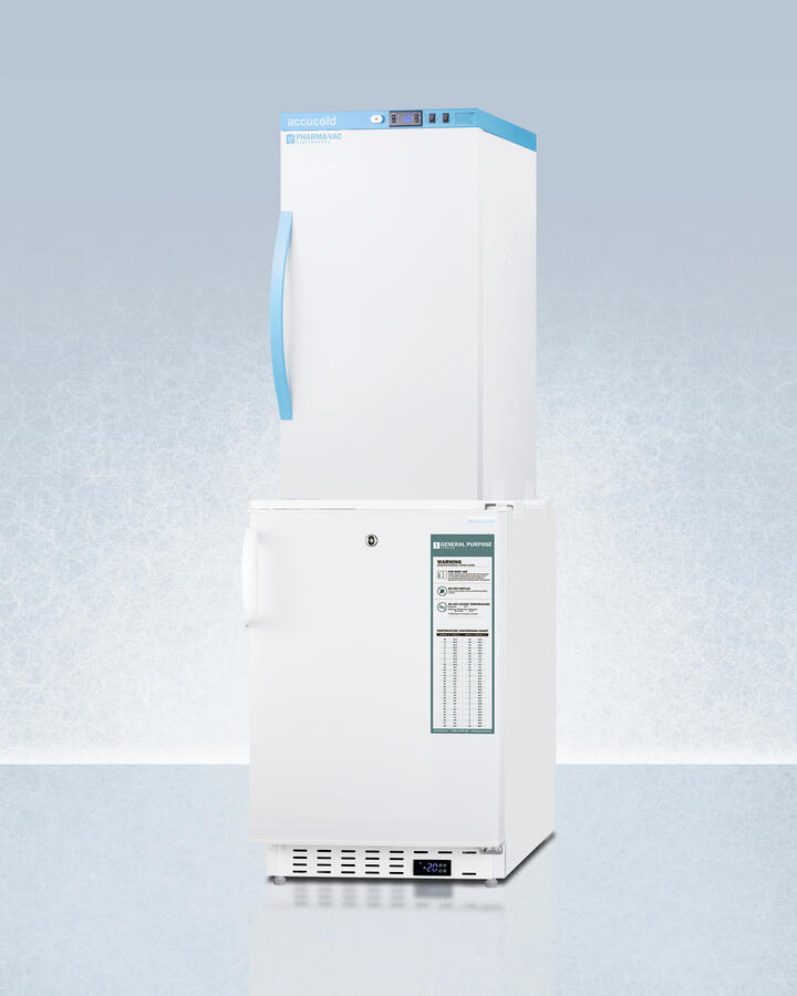 Summit ARS3PVADA305AFSTACK Stacked Combination Of Ars3Pv Automatic Defrost Vaccine Refrigerator With Antimicrobial Silver-Ion Handle And Ada305Af Manual Defrost Vaccine Freezer, Both With Hospital Grade Cords With 'Green Dot' Plugs