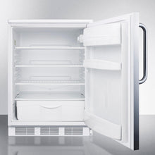 Summit FF6LBISSTB Built-In Undercounter All-Refrigerator For General Purpose Use W/Lock, Automatic Defrost, Stainless Steel Wrapped Door, Towel Bar Handle, And White Cabinet