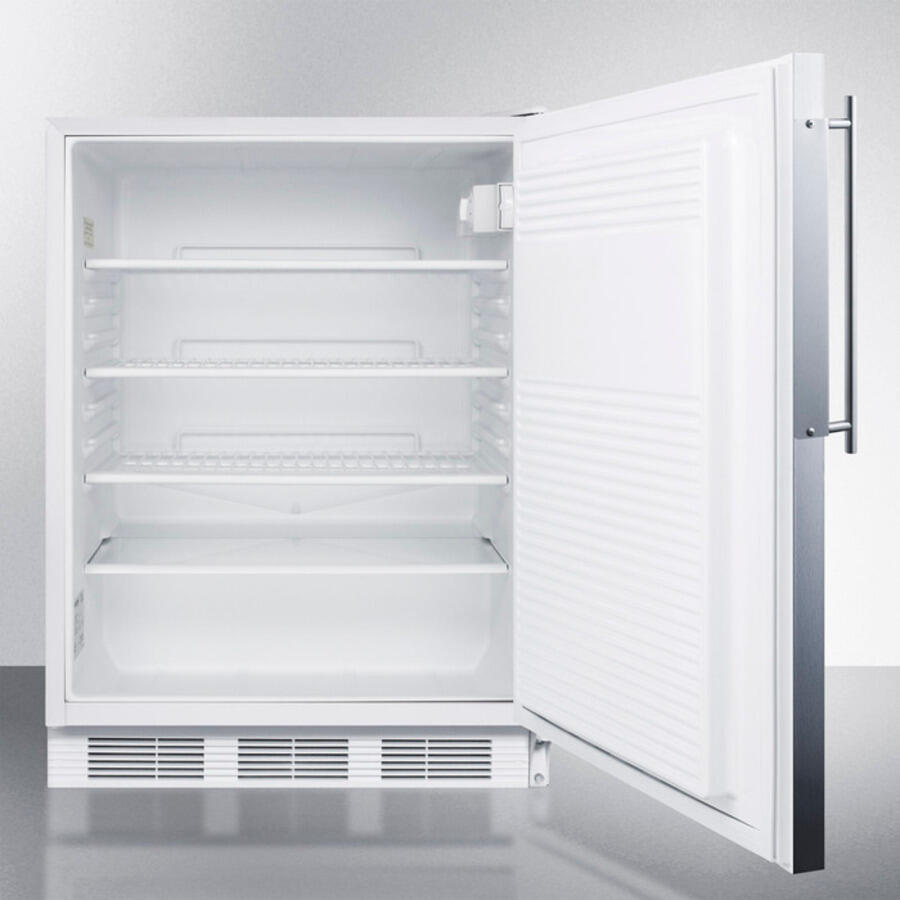 Summit AL750BIFR Ada Compliant Built-In Undercounter All-Refrigerator For General Purpose Use, Auto Defrost W/Ss Door Frame For Panel Inserts And White Cabinet