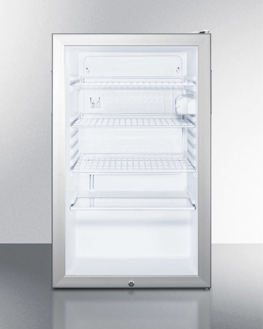 Summit SCR450L7ADA Commercially Listed Ada Compliant 20" Wide Glass Door All-Refrigerator For Freestanding Use, Auto Defrost With A Lock And White Cabinet