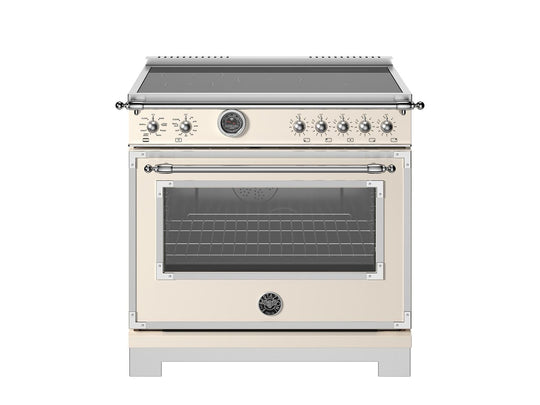 Bertazzoni HER365ICFEPAVT 36 Inch Induction Range, 5 Heating Zones And Cast Iron Griddle, Electric Self-Clean Oven Avorio