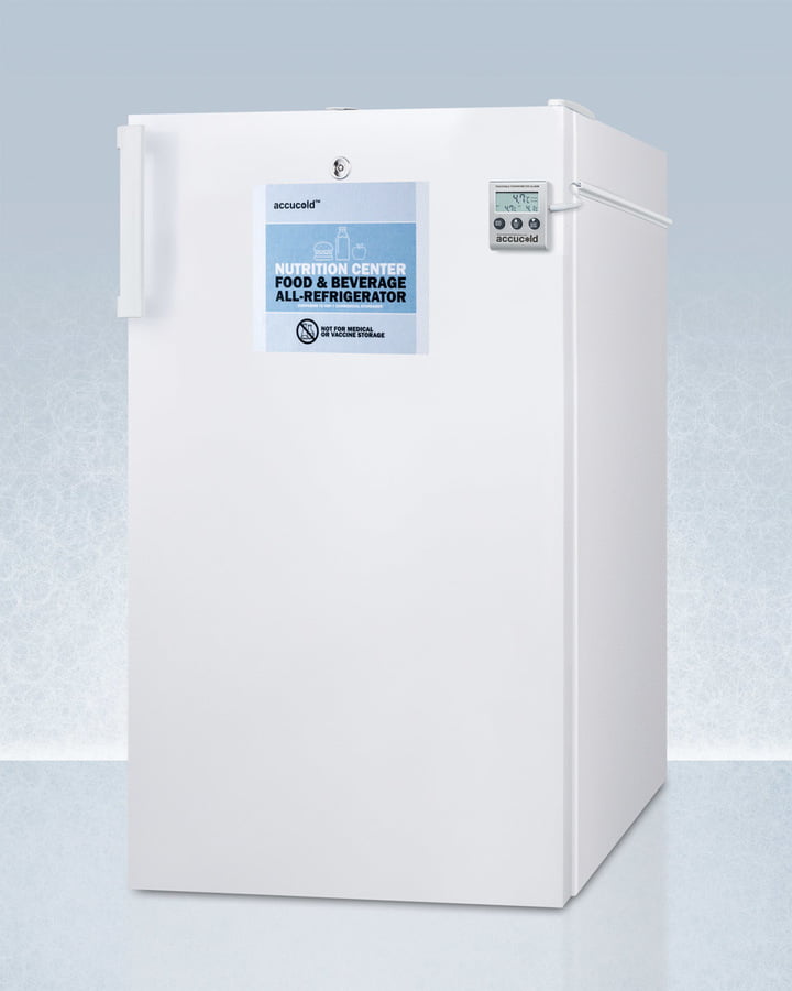 Summit FF511LBI7NZ Commercially Approved Nutrition Center Series All-Refrigerator In White For Built-In Or Freestanding Use, With Front Lock And Digital Temperature Display